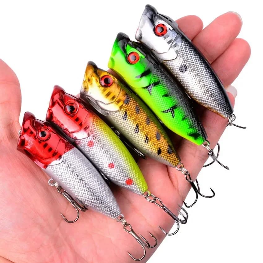 Leurre de pêche popper 7cm 12g pour carpe, appât topwater avec 2 hameçons triples, leurre dur crankbait wobbleur