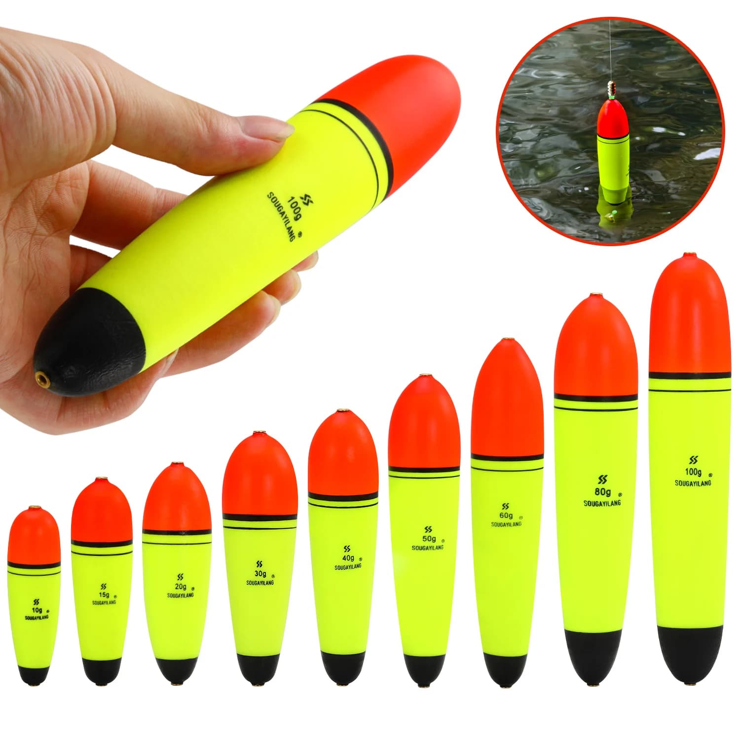 5 flotteurs pêche en mer EVA 10-100g - Light stick foam pour rockfishing et pêche du bord en mer
