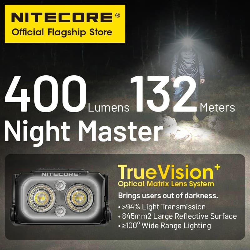 Lampe frontale NITECORE NU25 MCT rechargeable USB-C températures couleur pour randonnée pêche