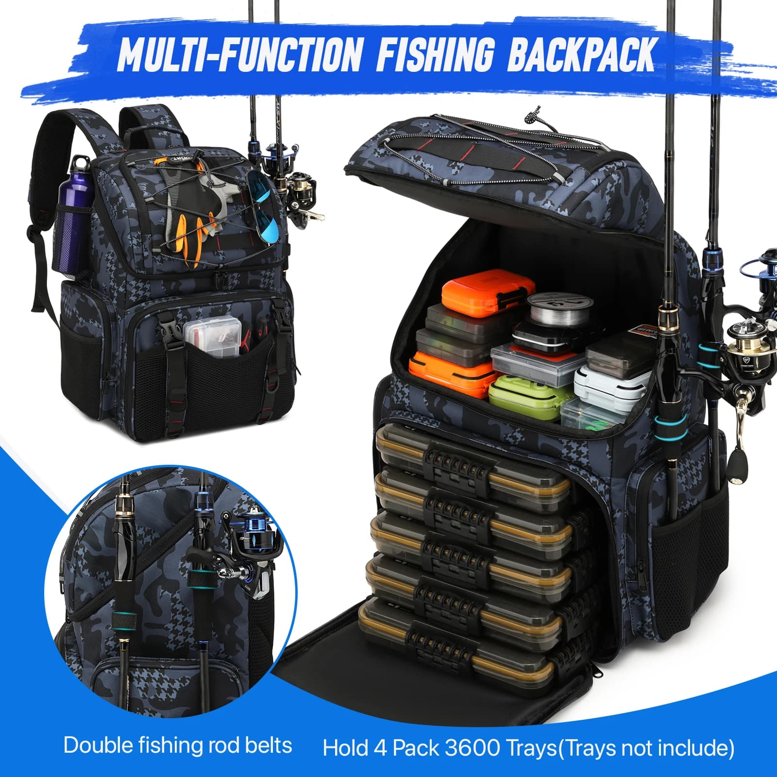 Sac à dos de pêche 45L avec glacière et porte-cannes - multifonction pour camping et randonnée
