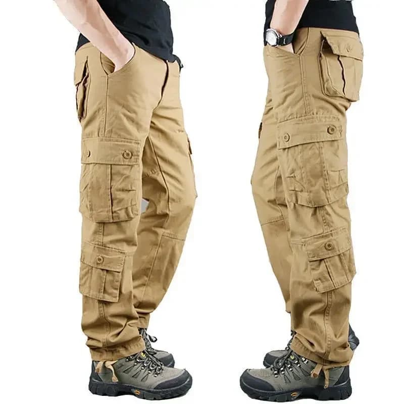 Pantalon cargo droit ample coton pur multi-poches pêche printemps été automne homme