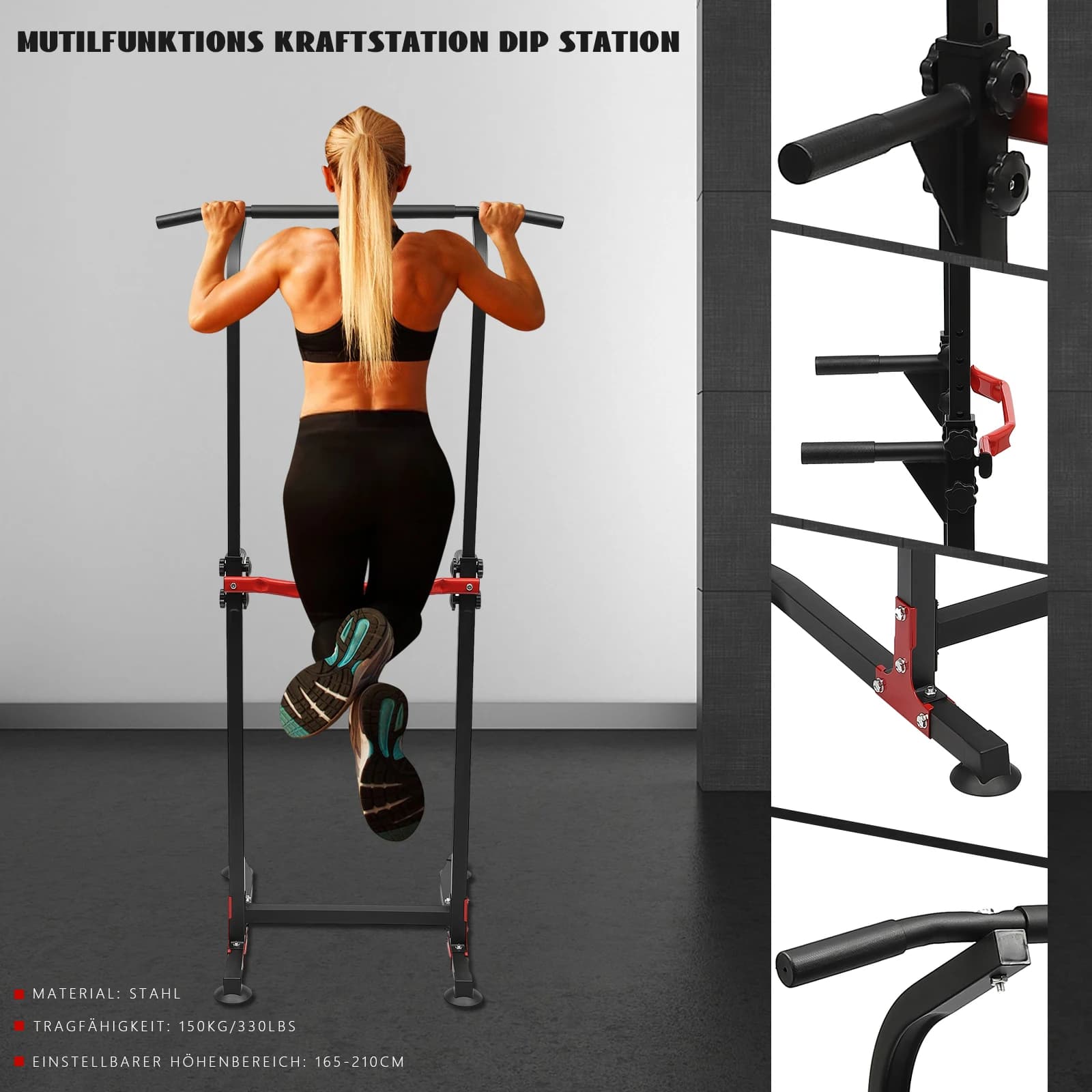 Power Tower Dip Station Freestanding - Barre de traction réglable pour musculation à domicile