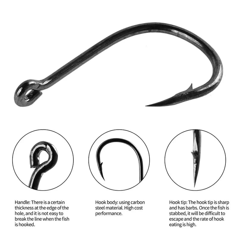 Boîte 100 hameçons pêche 10 séries acier haute teneur carbone pour carpe et pêche à la mouche
