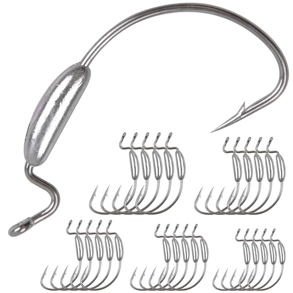 25 hameçons texas rig weighted offset pour bass - pêche eau douce et mer