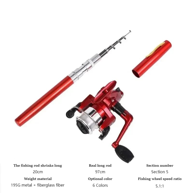Canne pêche télescopique mini portable 20cm poche stylo avec moulinet pliable voyage