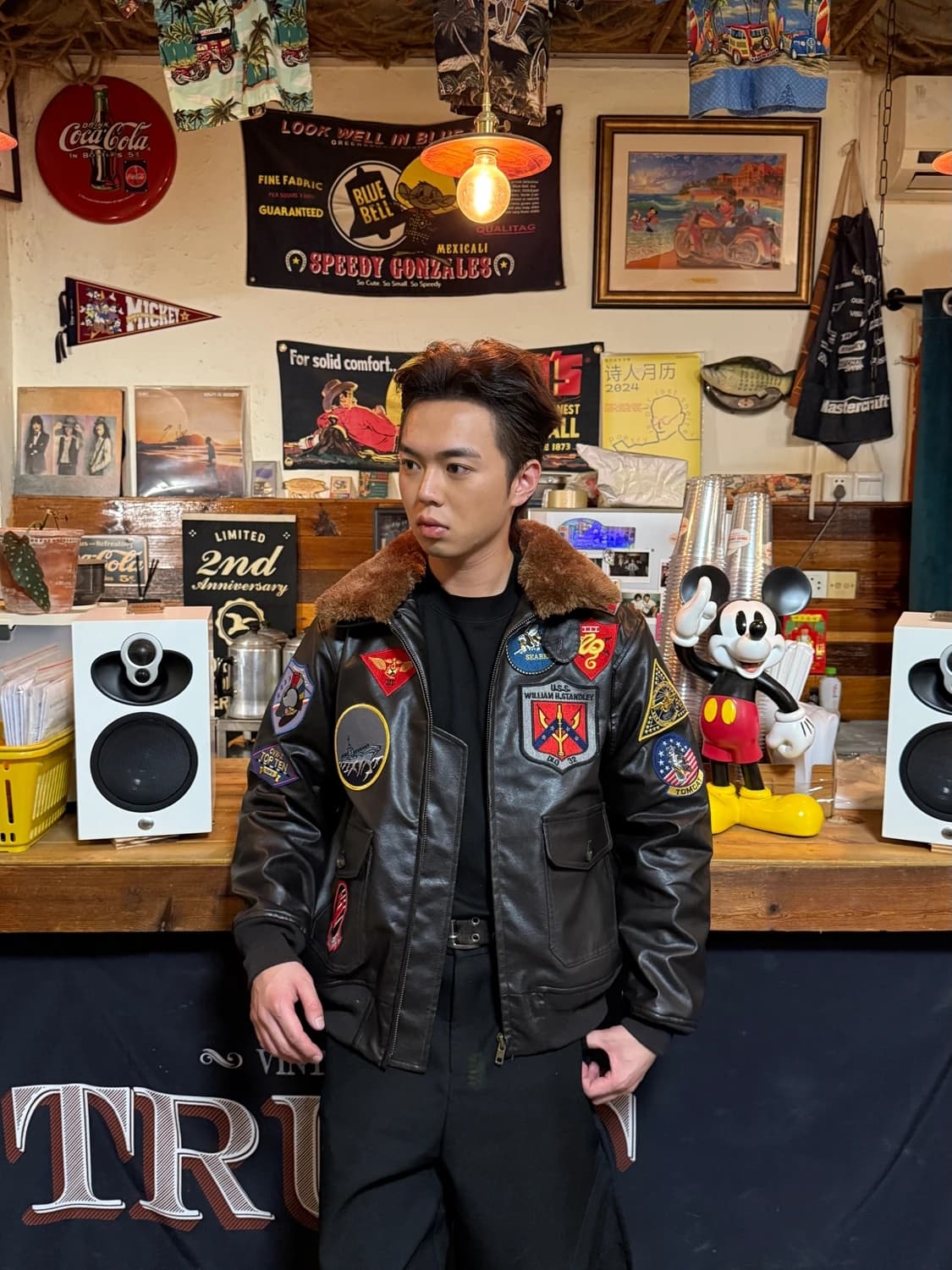 Veste aviateur cuir PU Top Gun Maverick Tom Cruise - Blouson militaire pilote avec patch brodé