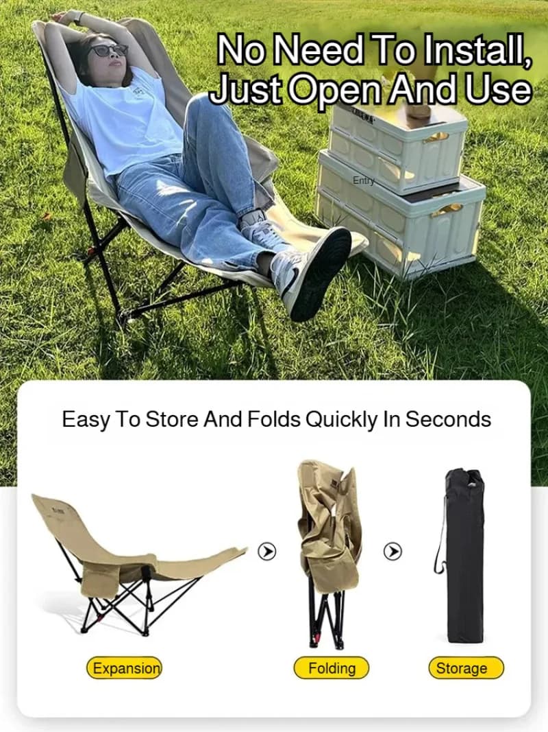 Chaise relax pliante pêche avec repose-pieds - Siège camping plage sieste portable randonnée extérieure