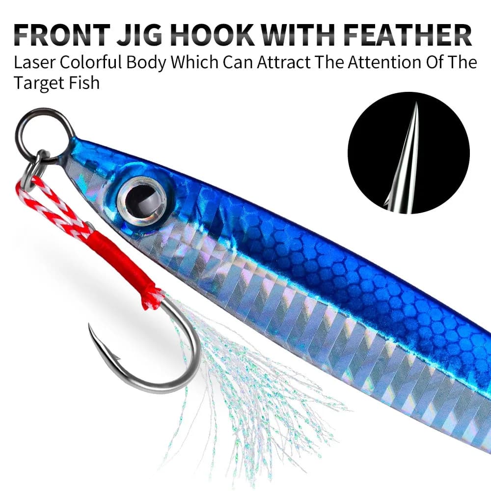 Leurres métal jig 3D 5 pièces 10g à 60g pour pêche en mer et surfcasting -