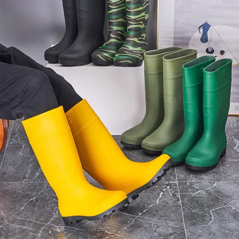Bottes de pluie mi-hautes homme polaire imperméables PVC antidérapantes été couleur unie
