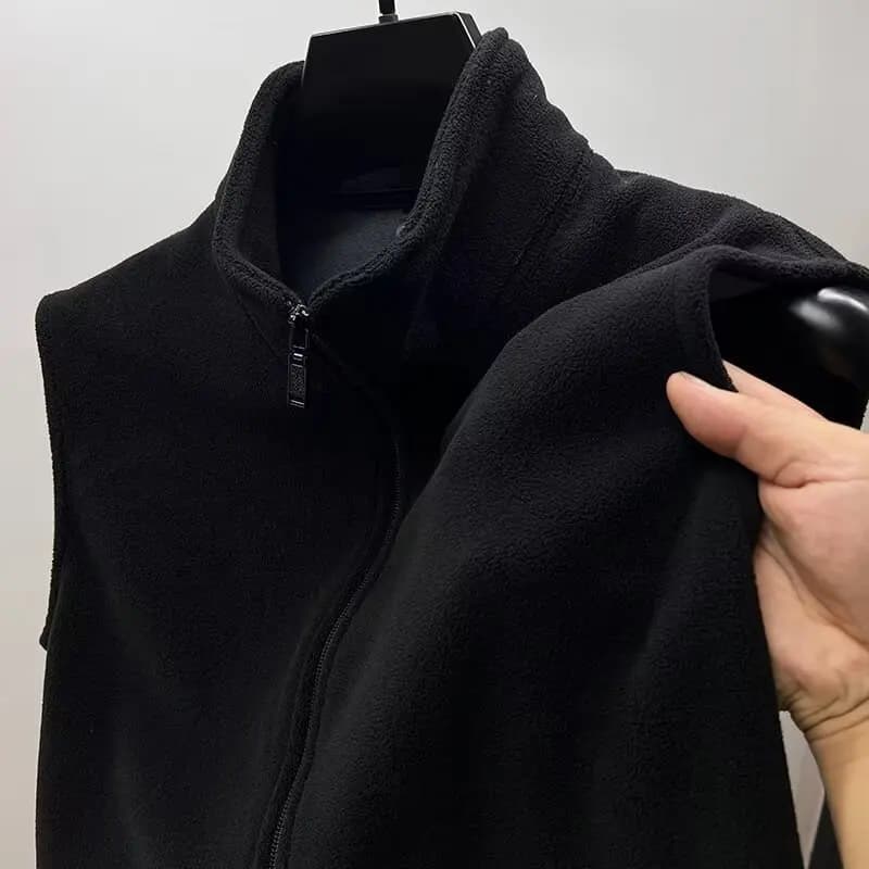 Veste polaire épaisse à fermeture éclair unisexe pour pêche hivernale - Couleur unie col montant