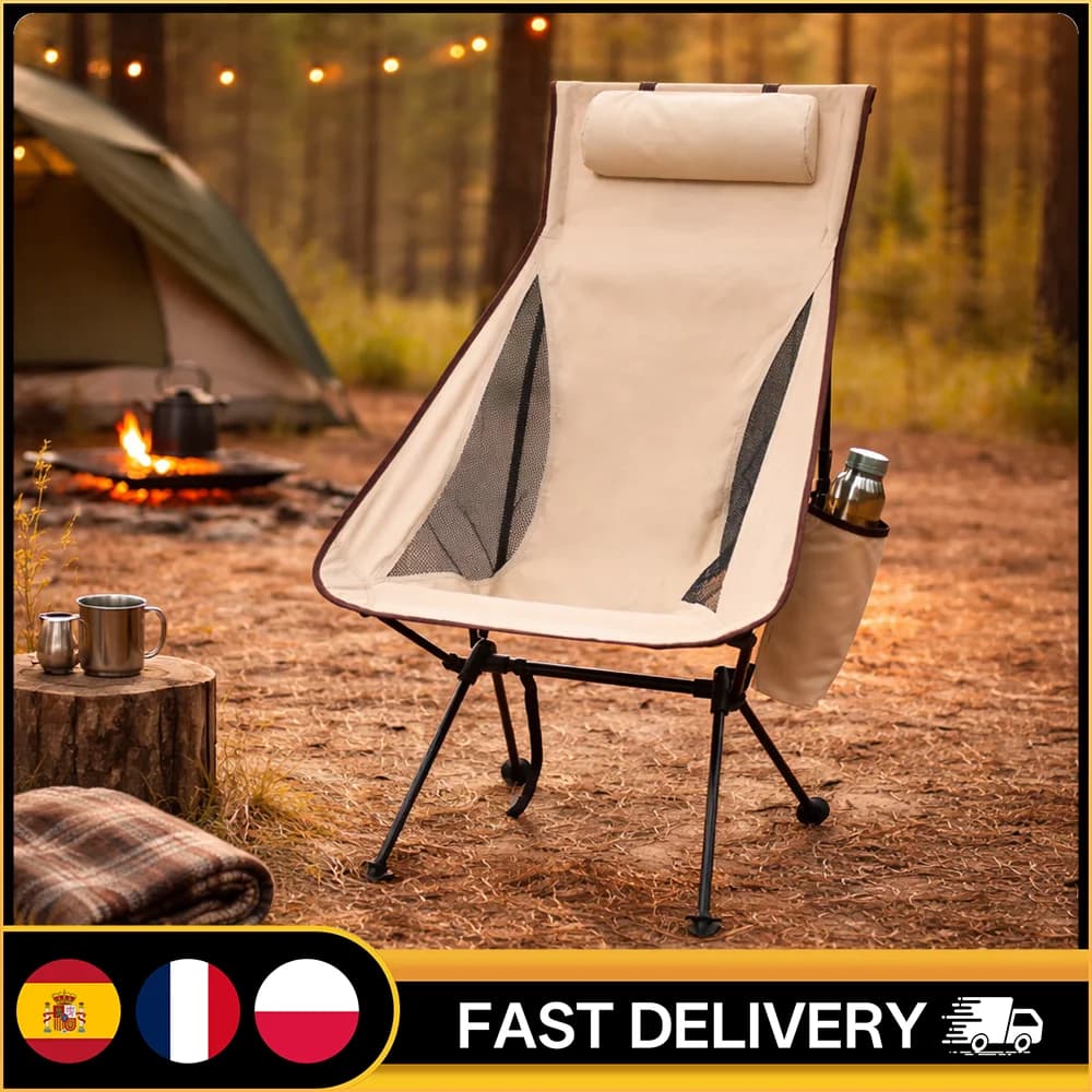 Chaise lune pliante portable aluminium légère avec appui-tête pour pêche camping tourisme outdoor