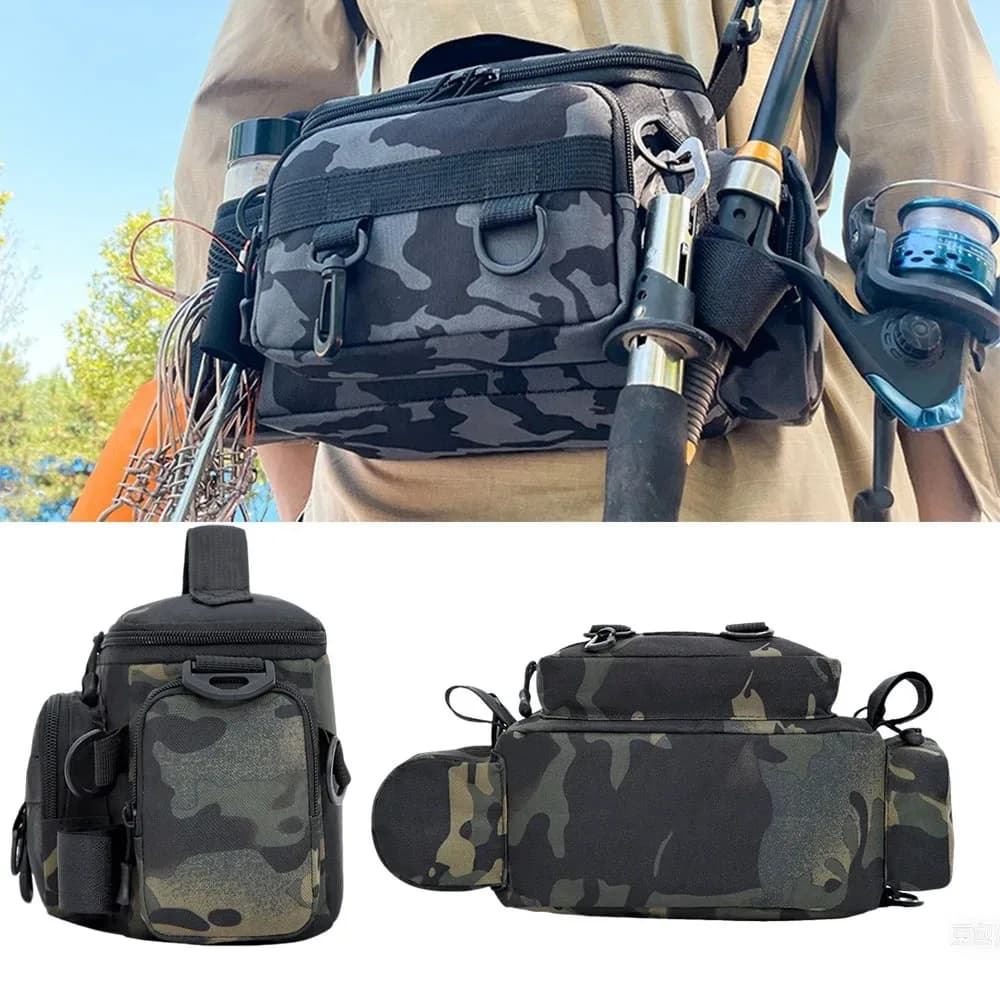 Sac à dos camouflage pêche homme avec multiples compartiments pour matériel de pêche mer et extérieur