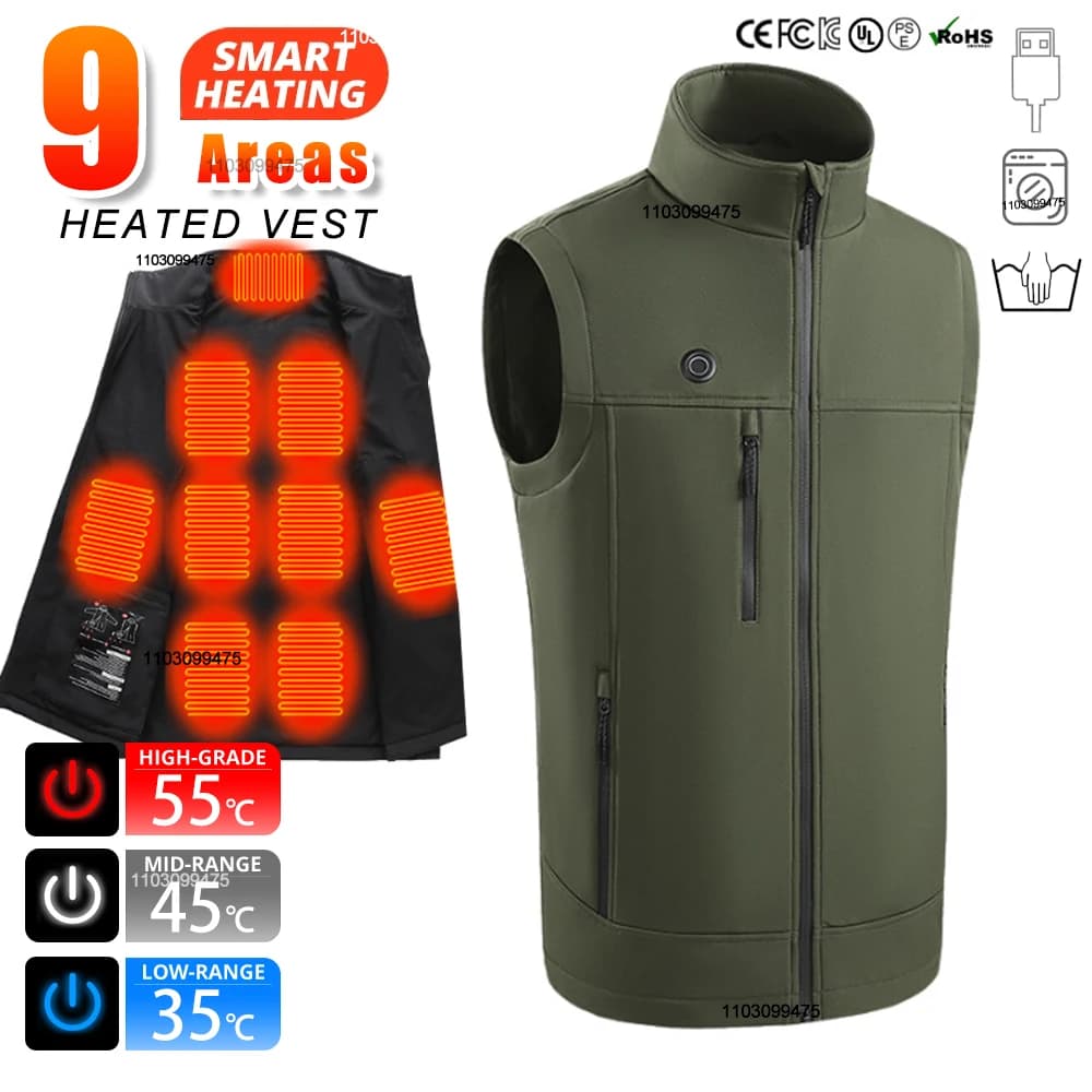 Veste chauffante USB pêche hiver - Veste chauffante 9 zones homme femme - Veste de ski randonnée hivernale