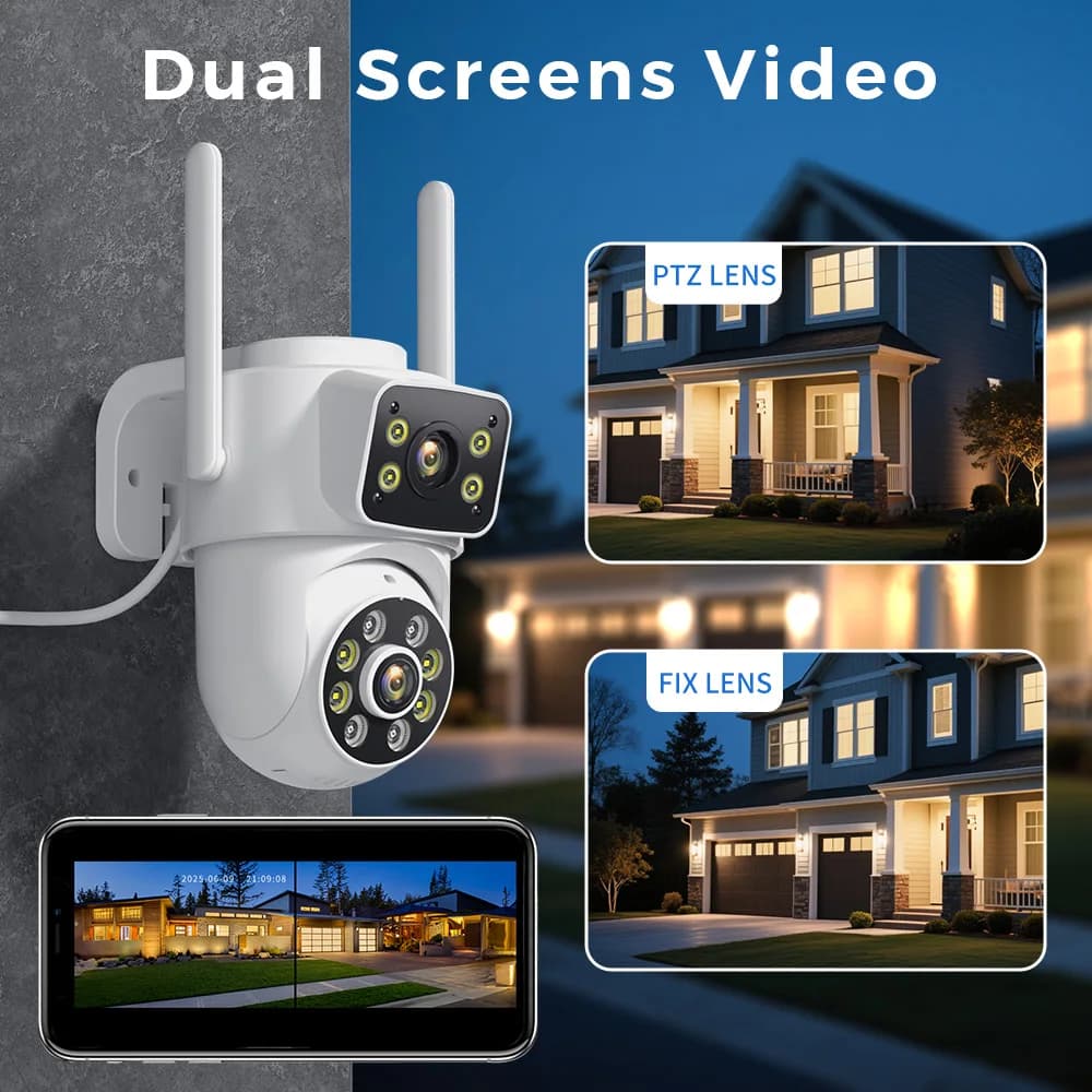 Caméra PTZ extérieure 4K 8MP double objectif tracking IA surveillance audio vidéo pêche