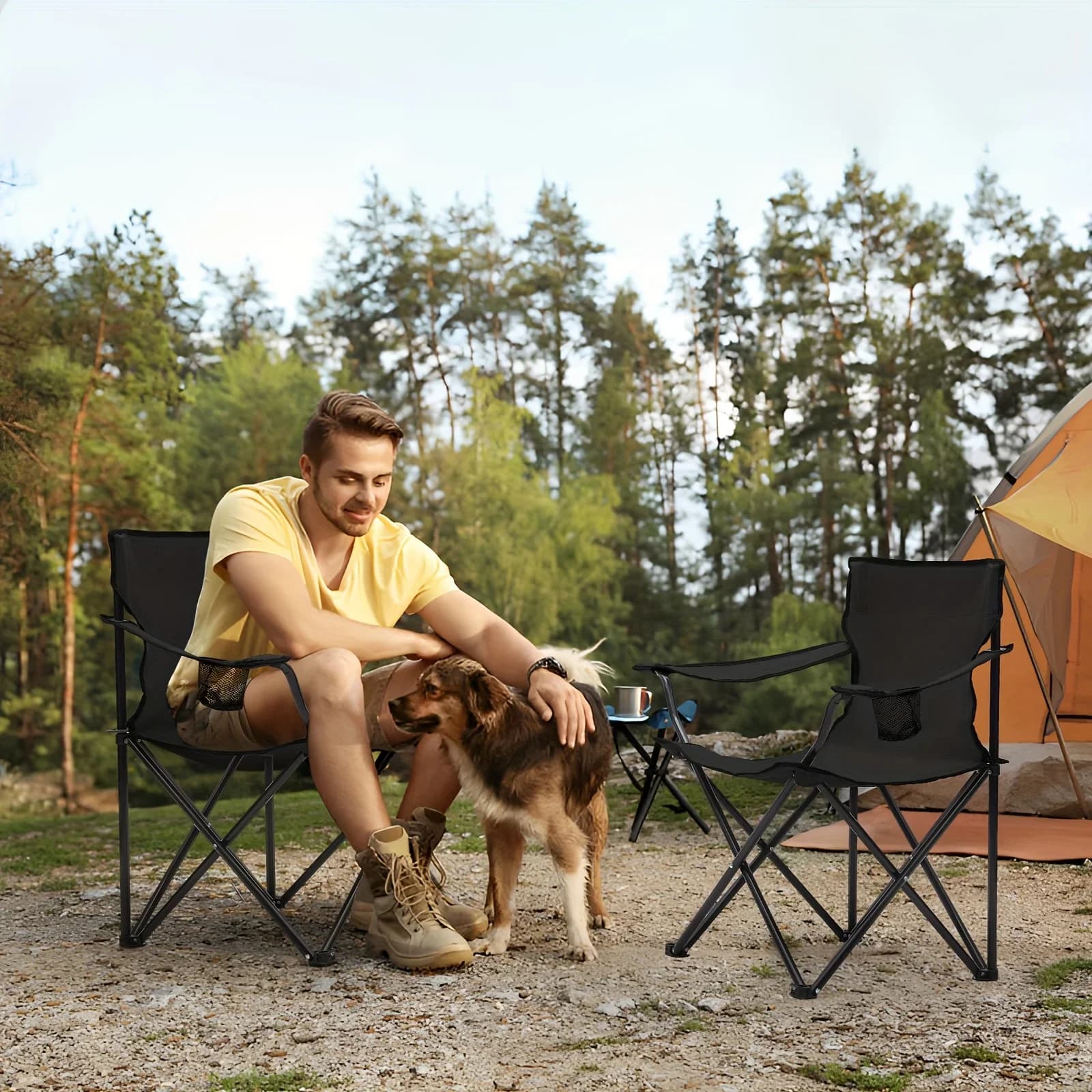 Chaise camping pliante avec porte-gobelet - Siège pliable extérieur sport plage pêche jardin Oxford