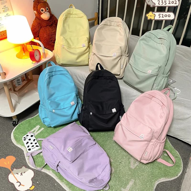 Sac à dos étudiant grande capacité unisexe couleur unie - Style pêche simple et tendance - Nouveau modèle