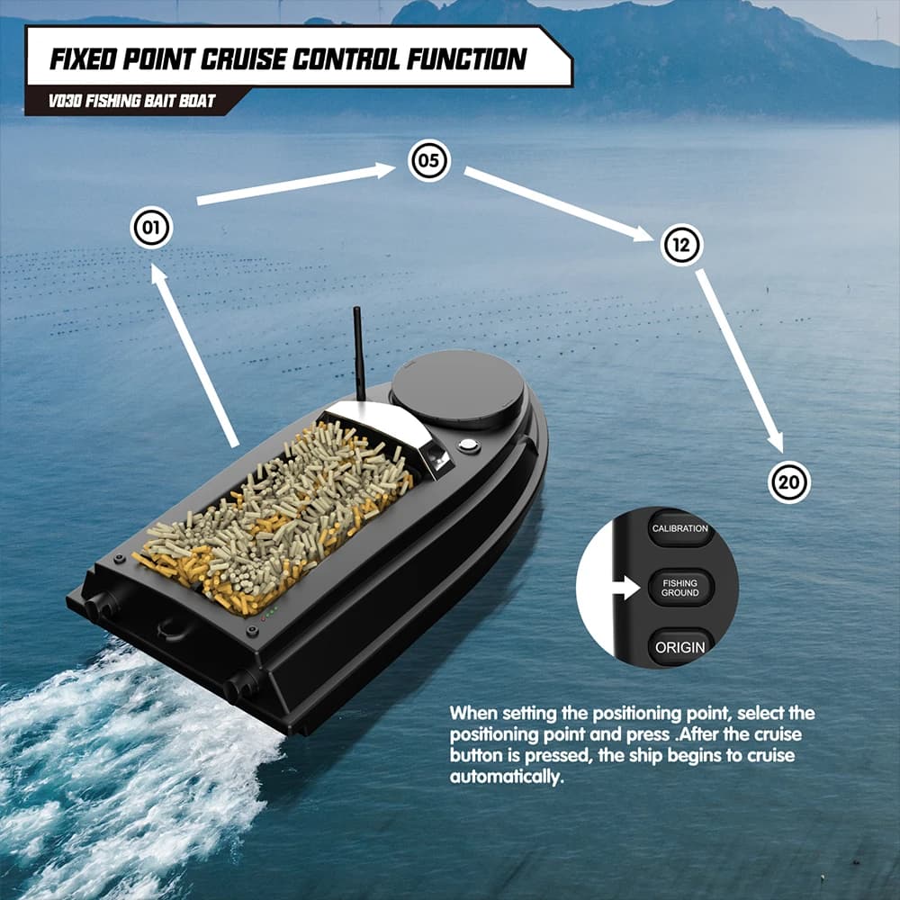Bateau amorceur carpe GPS LOKEEVAN V030 RC grande capacité, 9 zones de pêche, sondeur et traîne rapide 12V