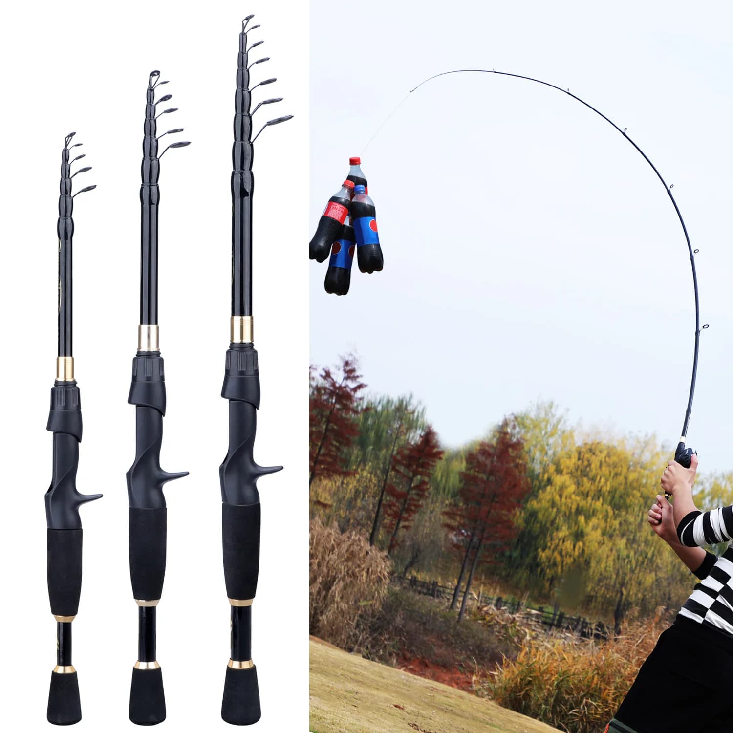 Canne télescopique Sougayilang ultra légère 1.8-2.4m spinning casting carbone leurres 10-30g transport facile