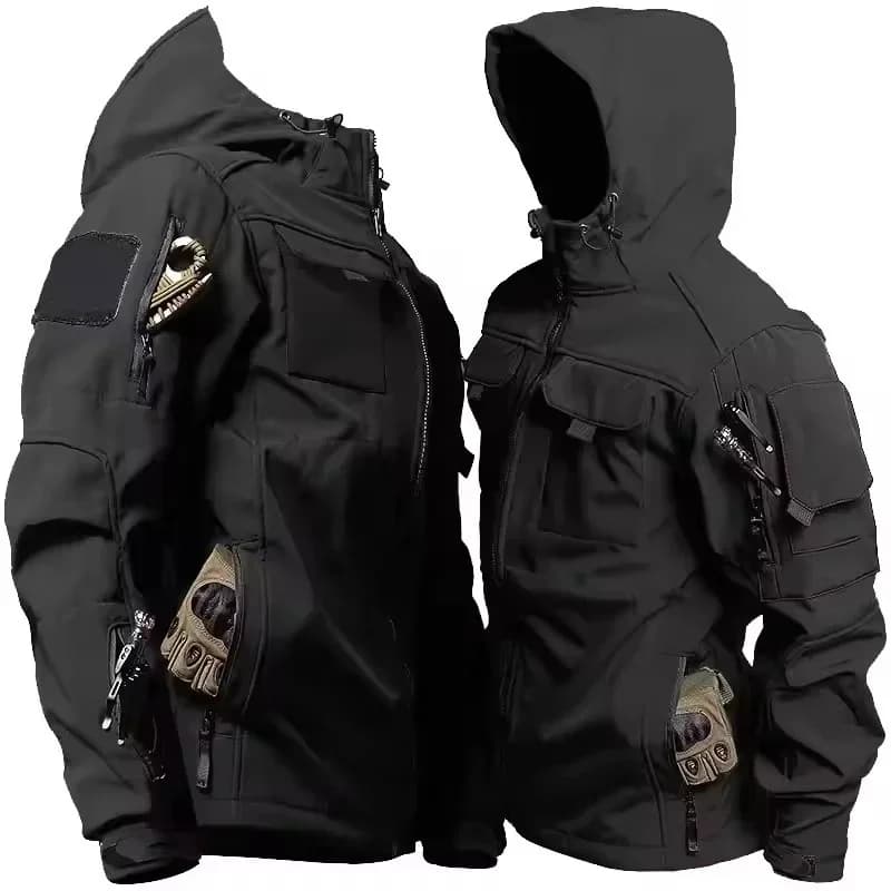 Veste tactique militaire homme imperméable coupe-vent avec capuche - Veste softshell multi-poches pour pêche hiver