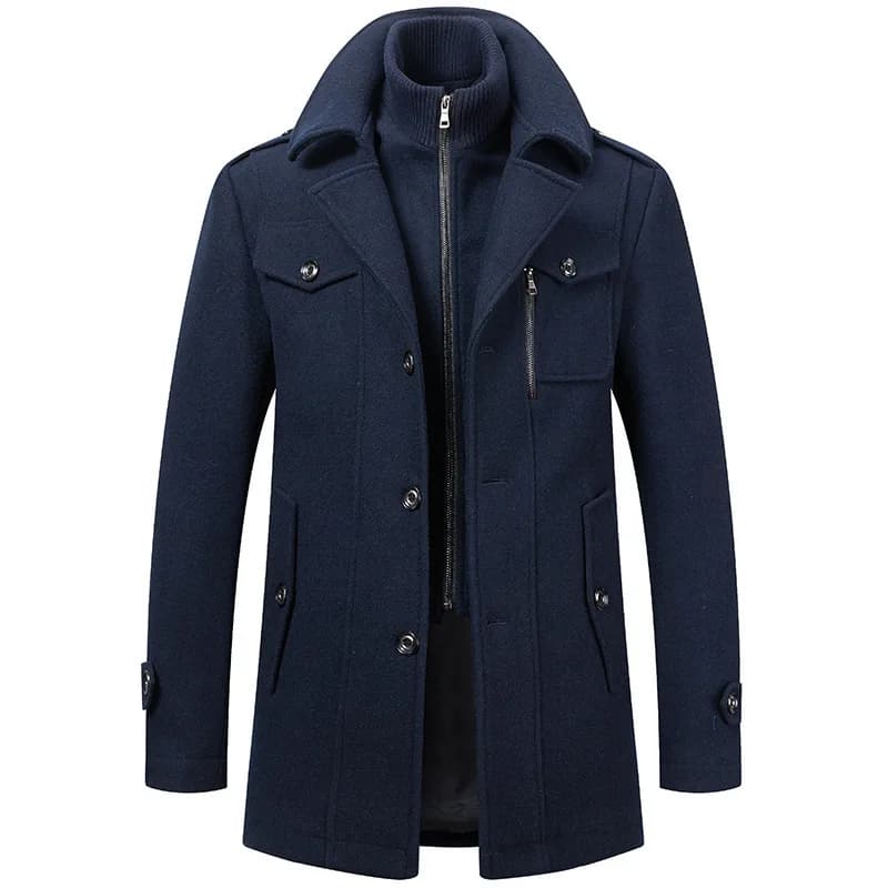 Manteau trench homme laine mi-long double col - Veste coupe-vent automne hiver pour pêcheur