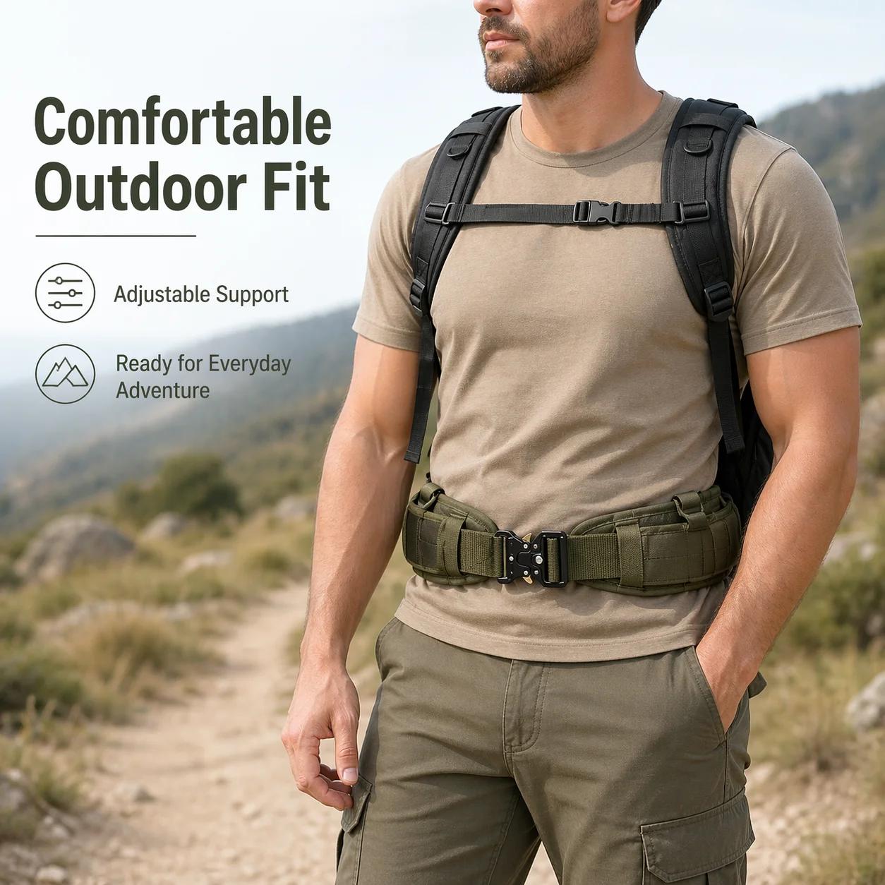 Ceinture tactique nylon MOLLE avec boucle métal - Équipement outdoor chasse pêche