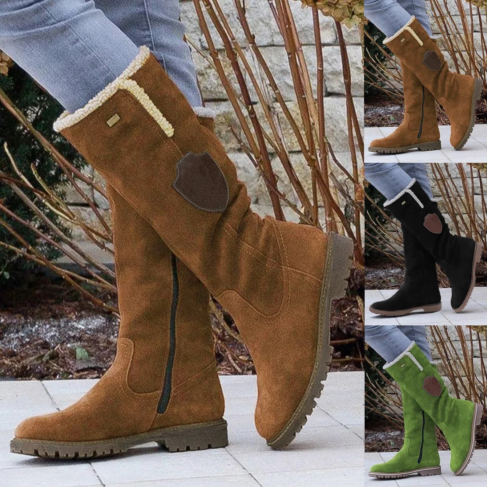Demi-bottes mode suédine couleur unie - Grandes tailles pêche automne hiver confort casual