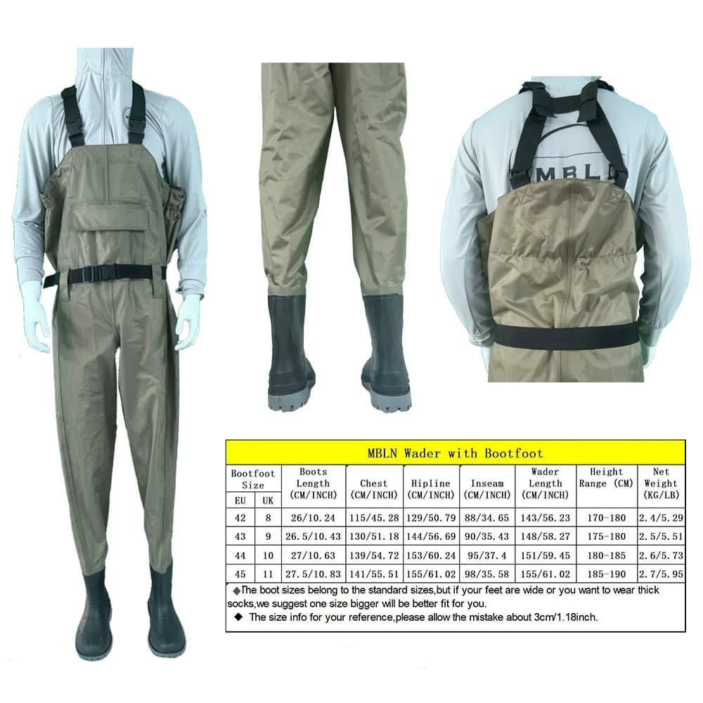 Waders de pêche étanches respirants avec bottes intégrées pour la pêche à la mouche et la chasse