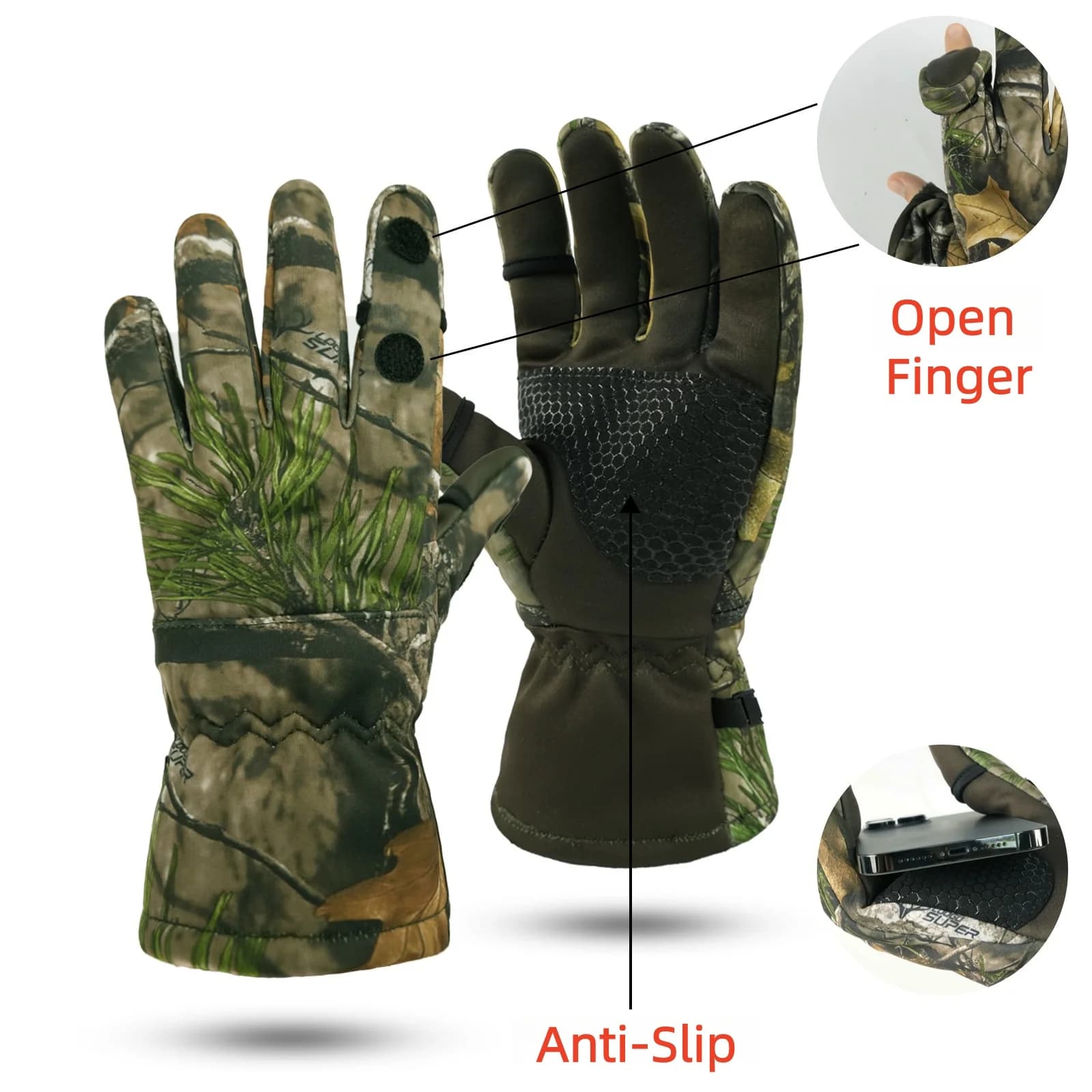 Gants de chasse camouflage thermiques imperméables - Confort hivernal pour pêche et randonnée