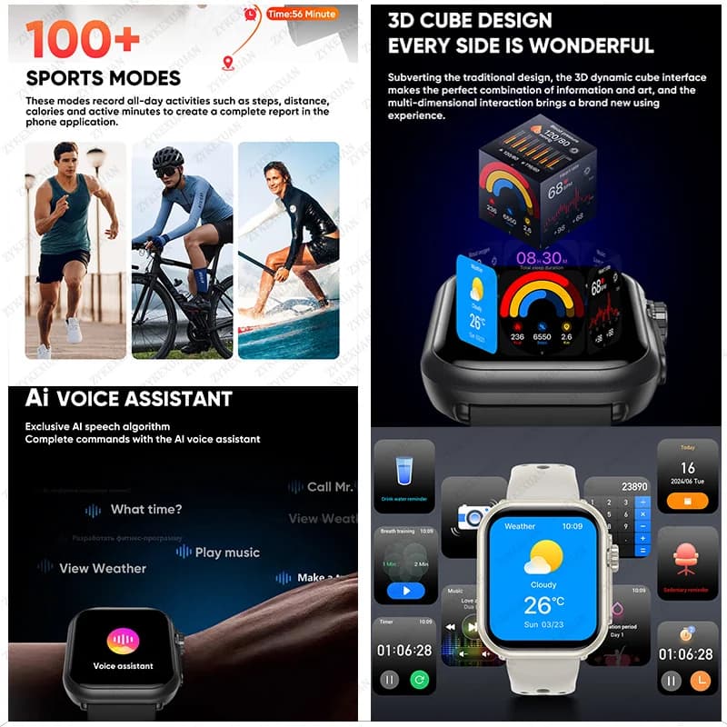 Montre connectée Watch Ultra K62 pour hommes et femmes avec GPS, étanche 100m et écran AMOLED