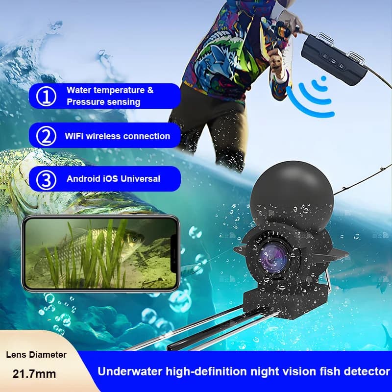 Détecteur de poissons visuel WiFi avec vision nocturne infrarouge pour pêche maritime nocturne 15-30m