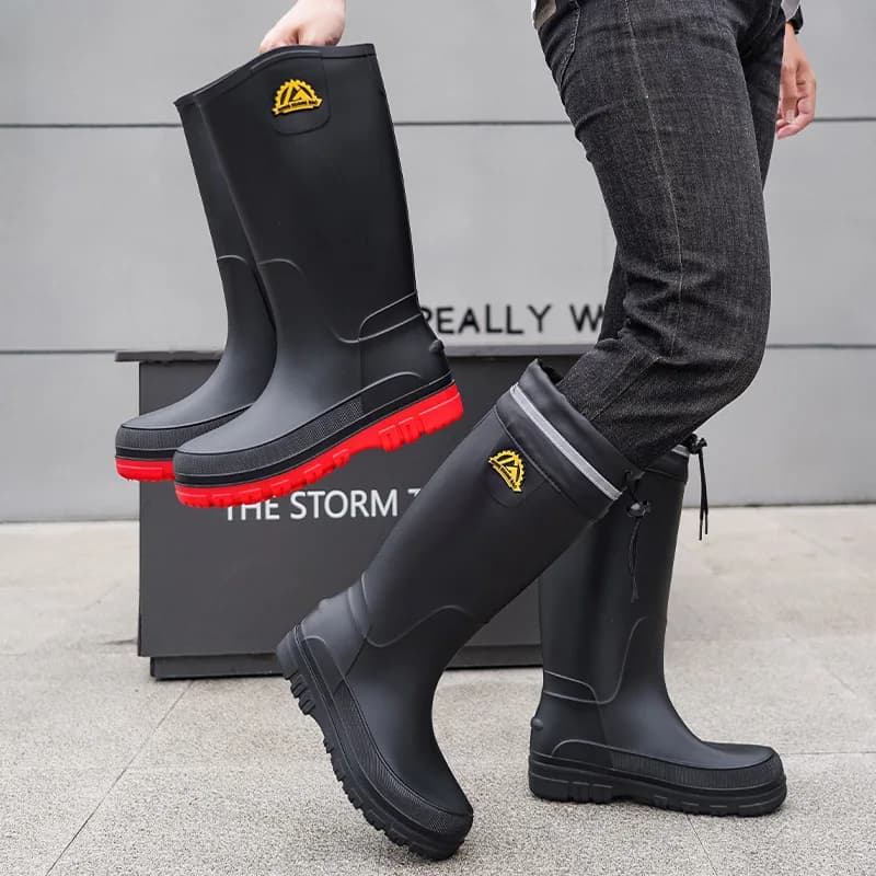 Bottes de pluie hautes imperméables antidérapantes pêche - Chaussures protection travail PVC bout rond