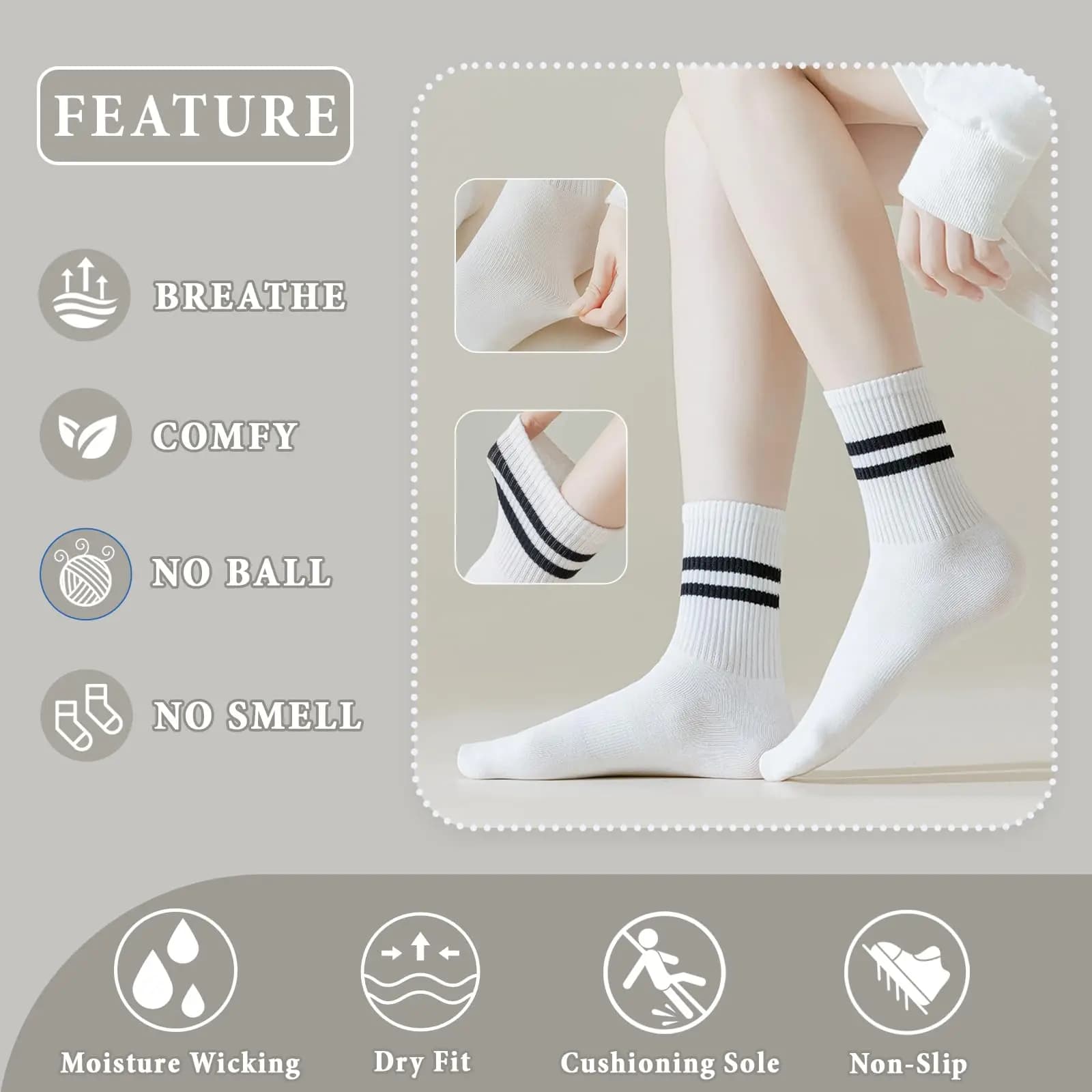 Lot 5 paires chaussettes casual rayées mi-mollet - Style mode confortable pour pêche loisir