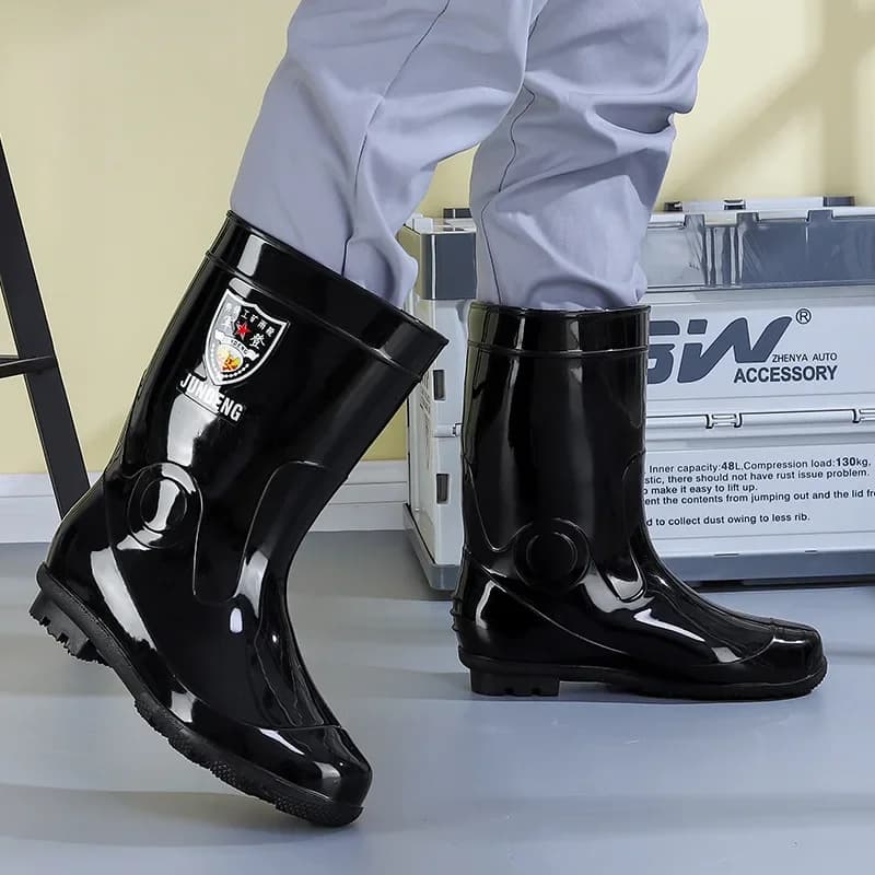 Bottes de pluie unisexes mi-hautes épaisses grande taille antidérapantes imperméables doublure polaire