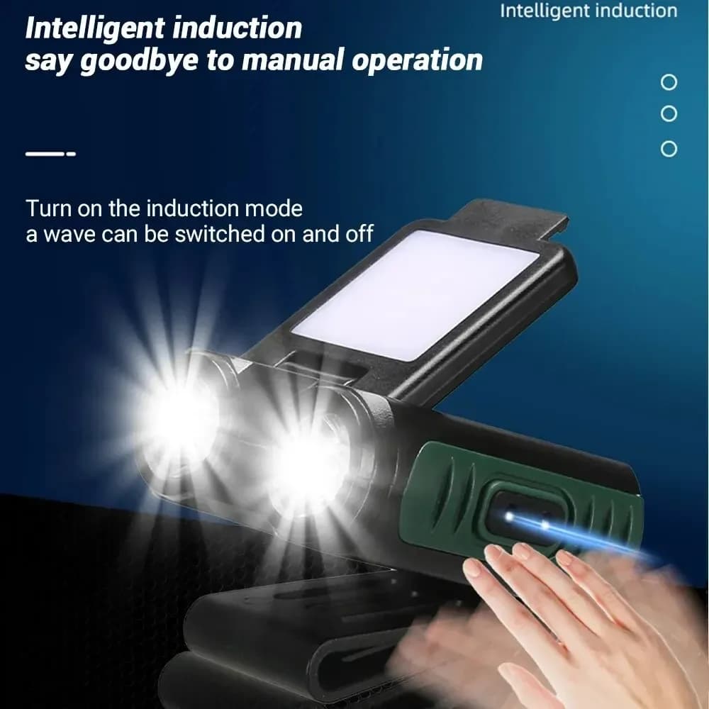 Lampe frontale LED COB rechargeable USB pour pêche nocturne et camping - détecteur de mouvement intégré