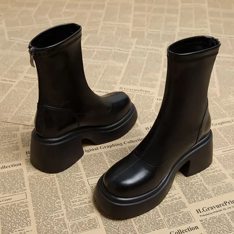 Bottes mi-mollet printemps/automne 2024 - Semelle épaisse, talon haut, coupe ajustée femme