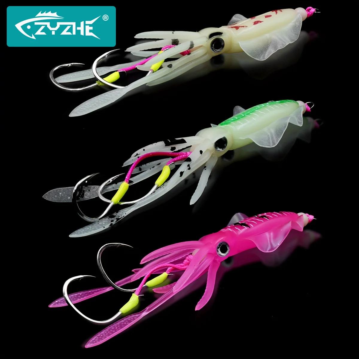 Leurre souple calamar lumineux avec double hameçon pour pêche en mer depuis un bateau