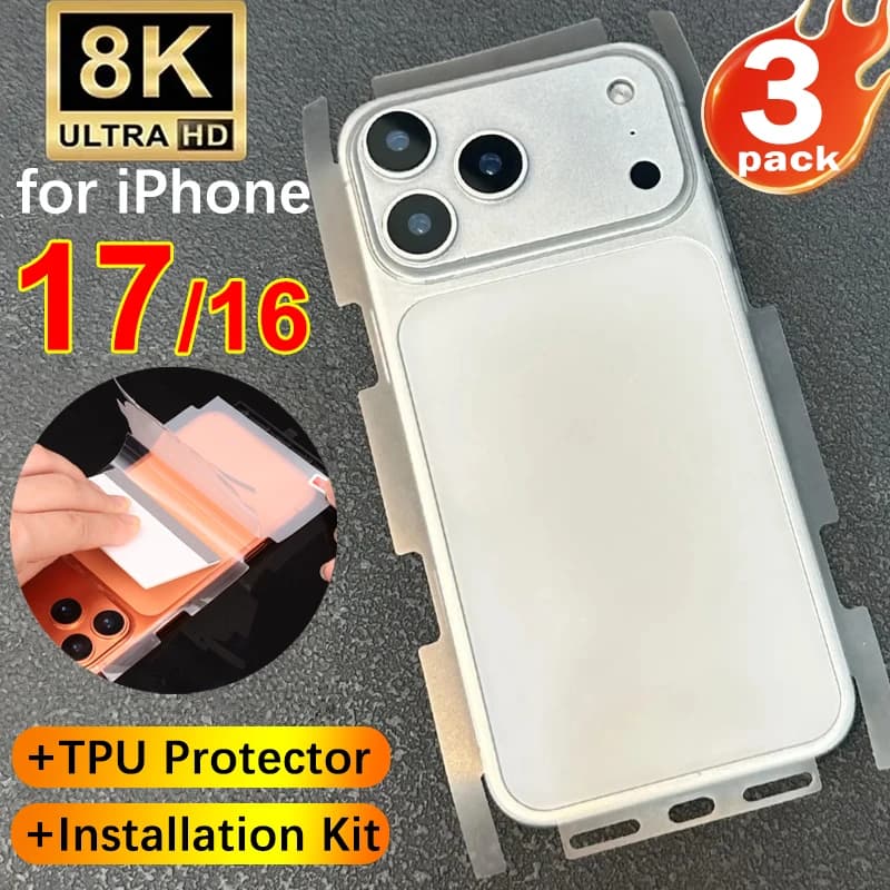 Film hydrogel TPU mat/HD pour iPhone 17 16 Pro Max - protection anti-rayures pêche