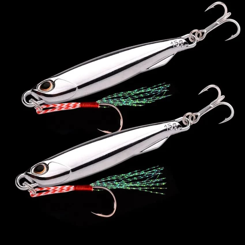 Kit 5 leurres métalliques chromés 10g à 30g pour pêche en mer et bar - leurres jigging