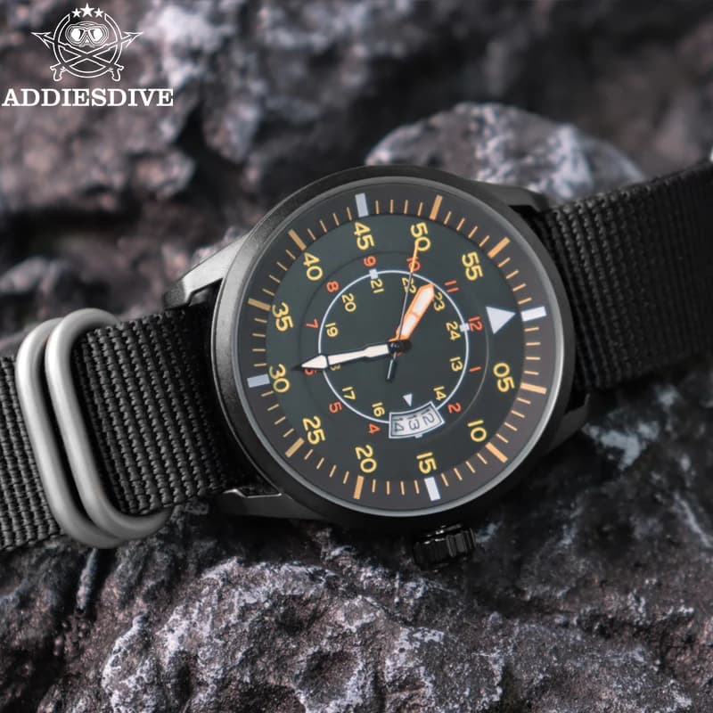 Montre analogique homme ADDIESDIVE étanche 50m grand cadran lumineux sport quartz bracelet nylon