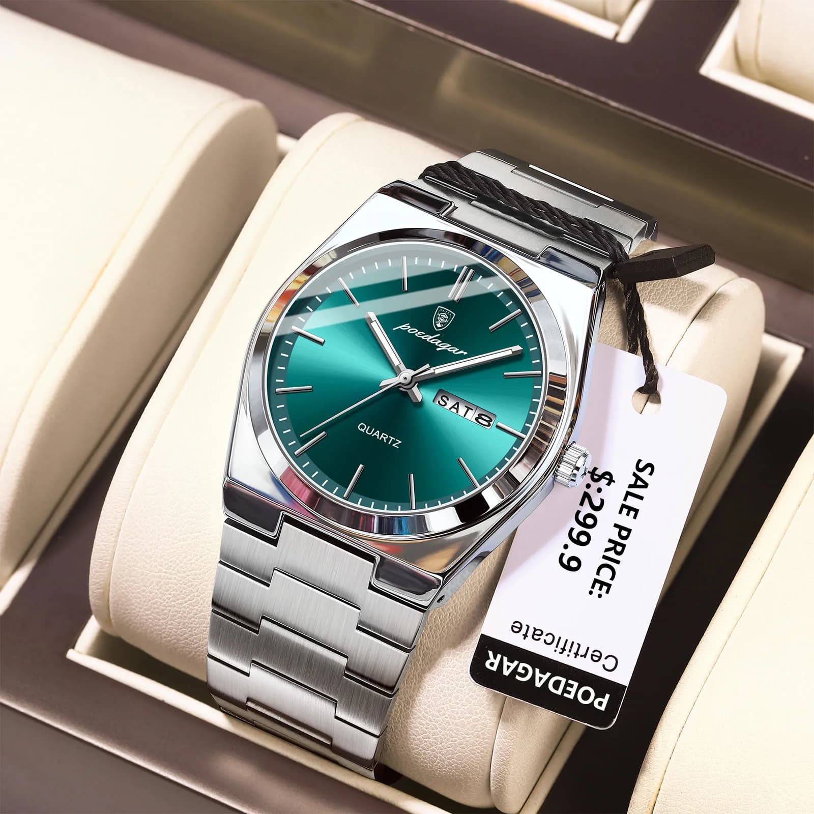 Montre homme de luxe étanche lumineuse avec date et semaine - Bracelet acier inoxydable quartz fashion casual