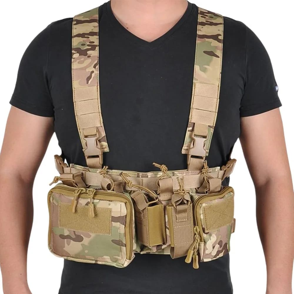 Gilet tactique poitrine avec sac intégré - Rig multifonction camouflage pour pêche et camping outdoor