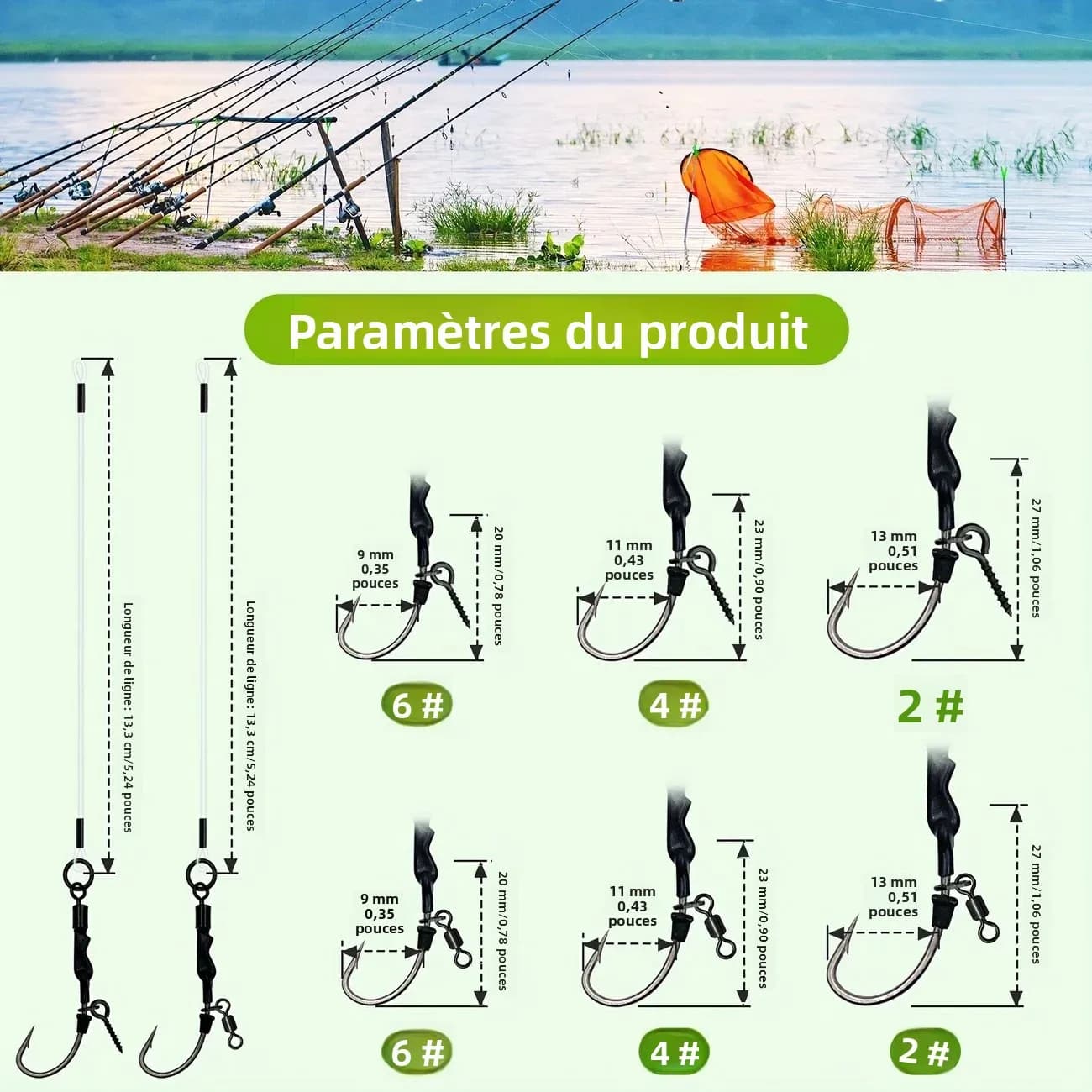 Montages carpe pré-montés fluorocarbone avec émerillons roulants - prêts à l'emploi pour method feeder