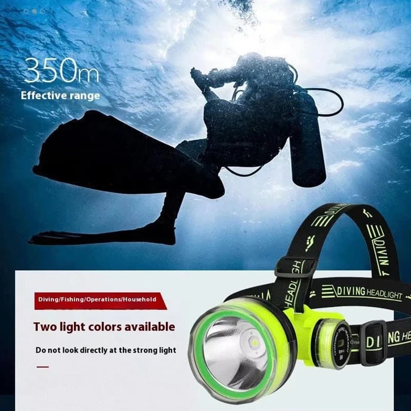 Lampe frontale plongée rechargeable 350m étanche LED puissante pour pêche sous-marine et chasse