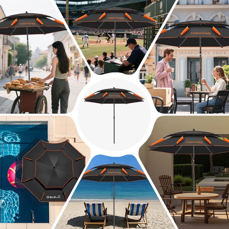 Grand parapluie pêche pliable UPF 50+ waterproof - Protection solaire avec support réglable portable