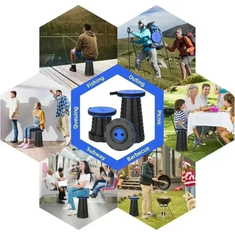 Tabouret pliant portable rétractable arc-en-ciel bleu - Chaise de pêche extensible pour maison et extérieur