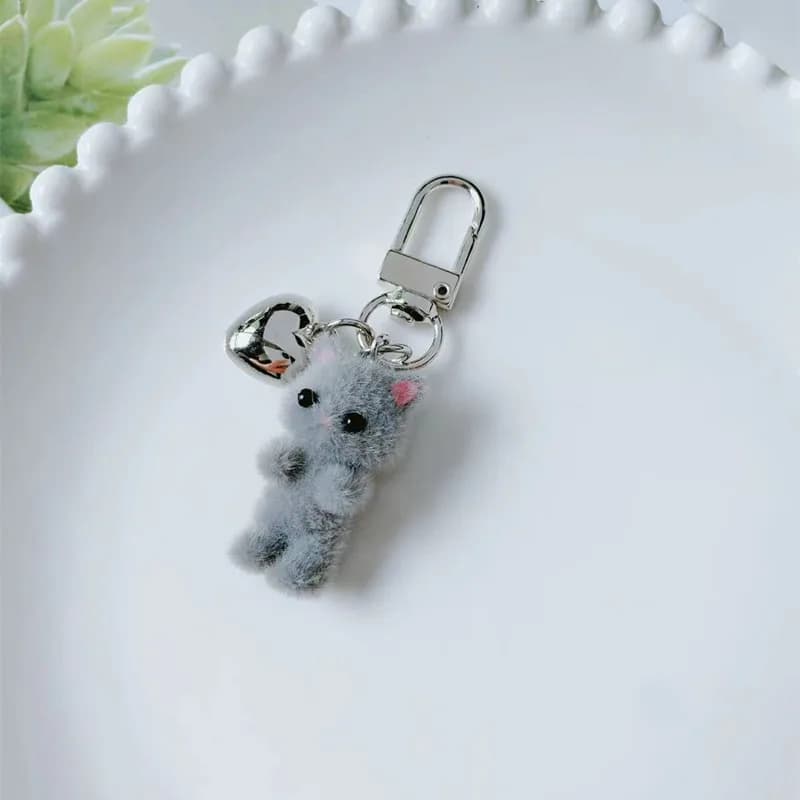 Porte-clés chat mignon flocking 3D - Charme téléphone et sac décoratif cadeau original