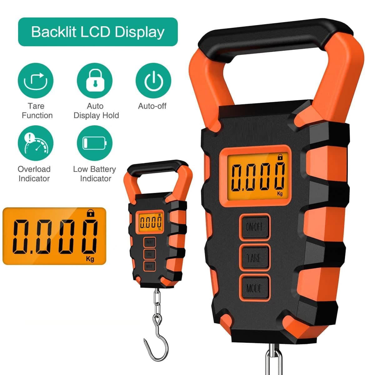 Balance numérique pêche 110lb/50kg avec mètre ruban - Pèse-poissons LCD rétroéclairé pour pêcheurs