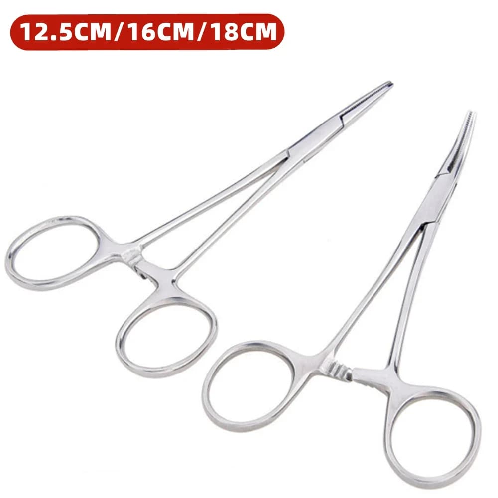 Pince hémostatique acier inox pour pêche - Outil chirurgical bec courbe/droit verrouillage sécurisé