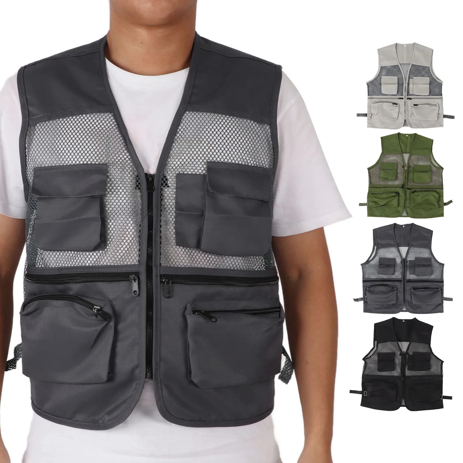 Veste de pêche militaire respirante avec multiples poches pour activités de plein air