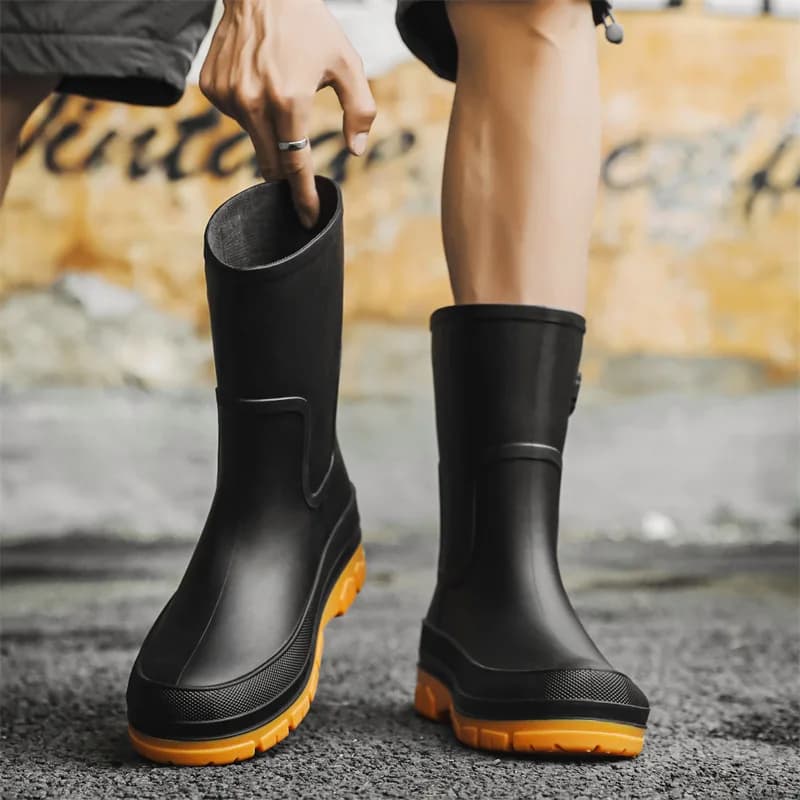 Bottes de pluie homme mi-mollet doublées polaire pêche toutes saisons antidérapantes